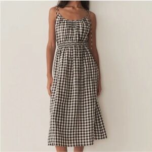 Doen NWT Leslie Linen Tie Strap Midi Dress Marilyn Gingham Black White Size M